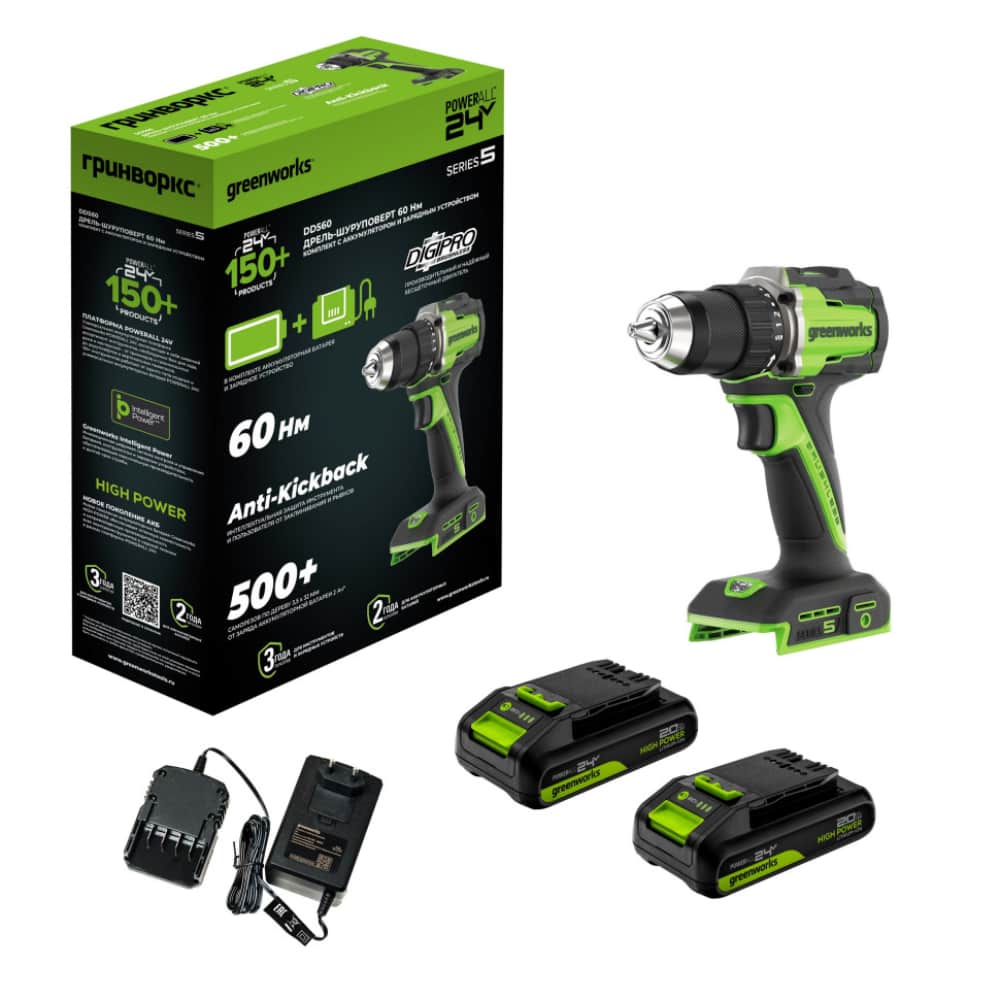 Дрель-шуруповерт Greenworks DD560