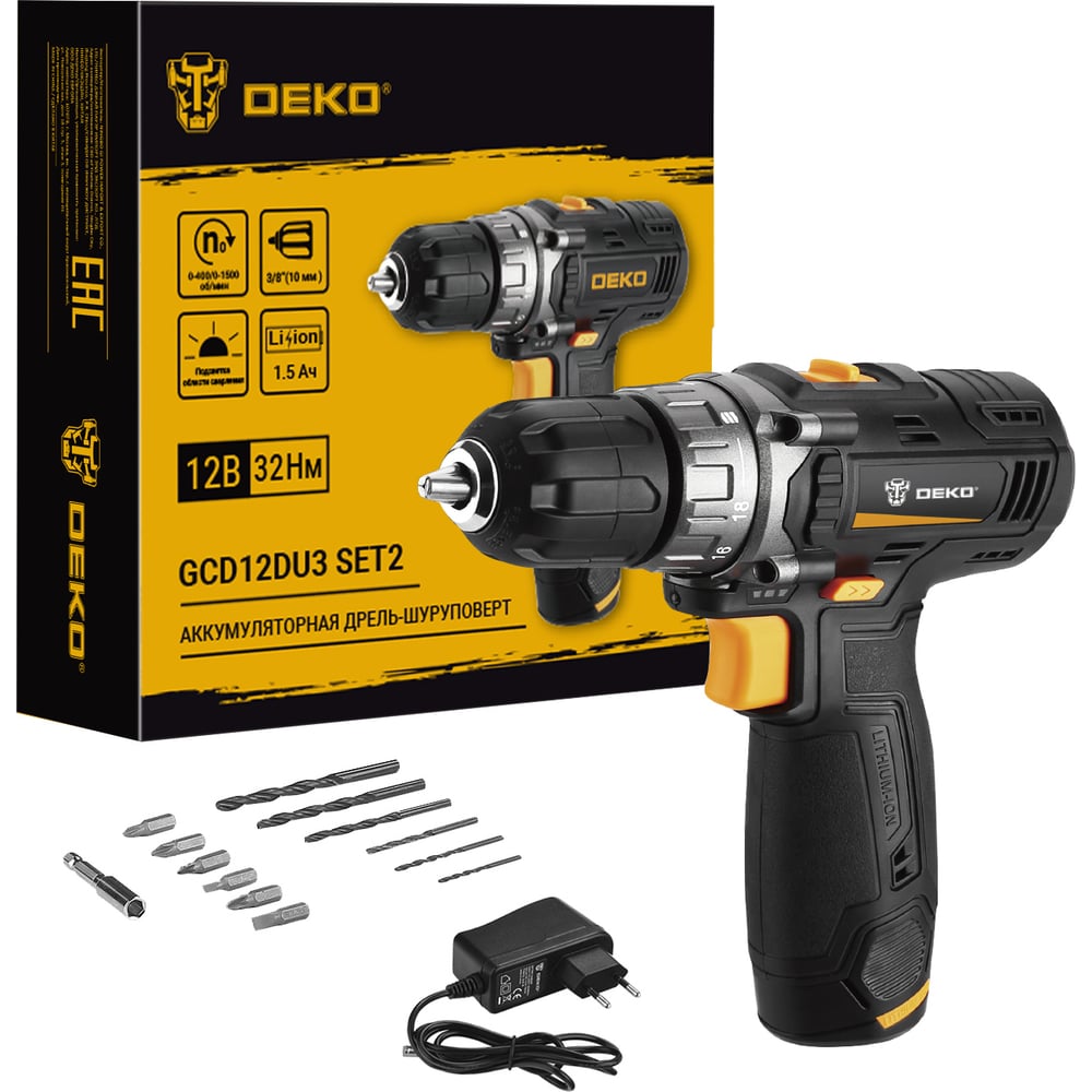 Дрель-шуруповерт DEKO GCD12DU3 SET2 FU