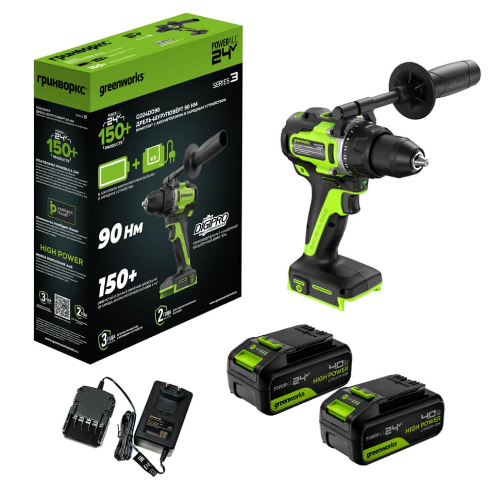 Дрель Greenworks GD24DD90