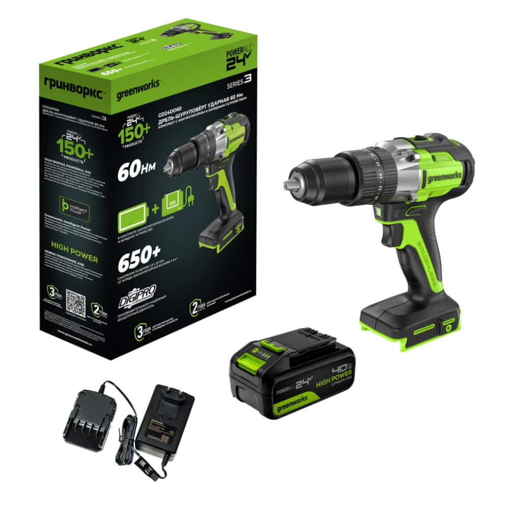 Дрель Greenworks GD24DD60